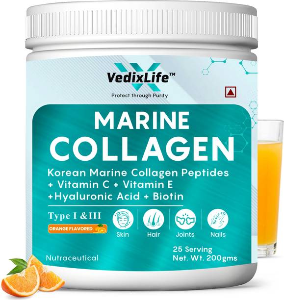 VedixLife Marine Collagen Powder with Vitamin C & E, Bition for Skin Glow & Anti Ageing