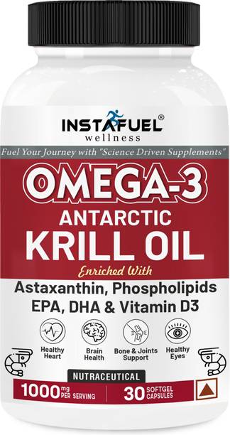 INSTAFUEL Superba Krill Oil with Phospholipids, Omega3, Astaxanthin & Vitamin D3 for Brain