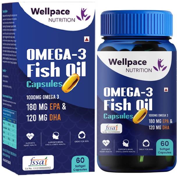 Wellpace Omega-3 Fish Oil 1000mg | EPA 180mg & DHA 120mg for Brain, Heart & Eye Health