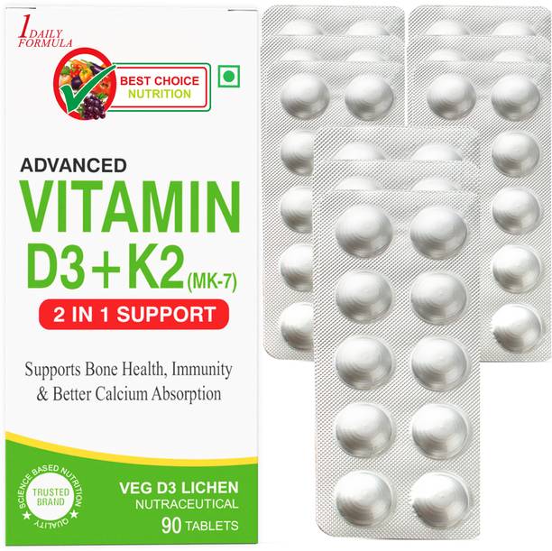 1DAILYFORMULA Best Choice Nutrition Vitamin D3 + K2 MK-7 Tablets Bone Health & Calcium Support