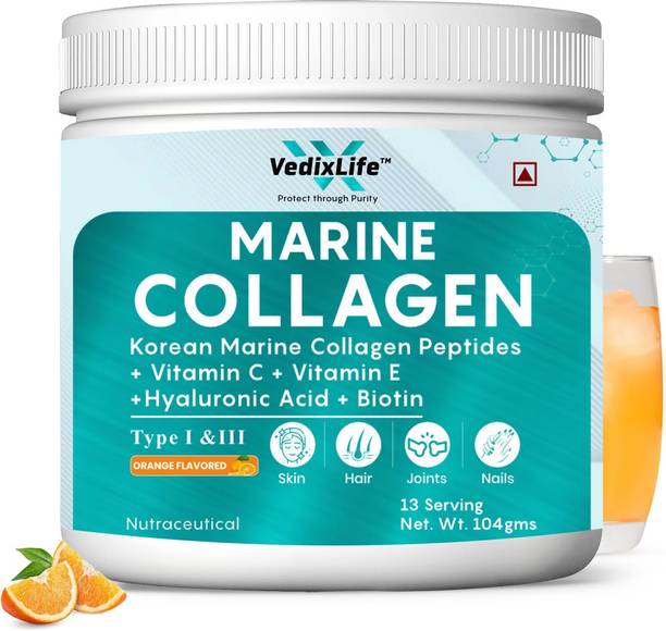 VedixLife Marine Collagen Powder with Vitamin C & E, Bition for Skin Glow & Anti Ageing