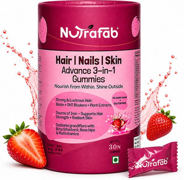 Nutrafab Hair, Skin & Nail Gummies – 30 Sugar-Free Gummies with Biotin Zinc & Iron.