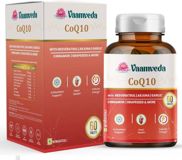 Vaamveda CoQ10 Coenzyme Q10 Capsule Supplement with Arjuna Cinnamon Garlic Resveratrol