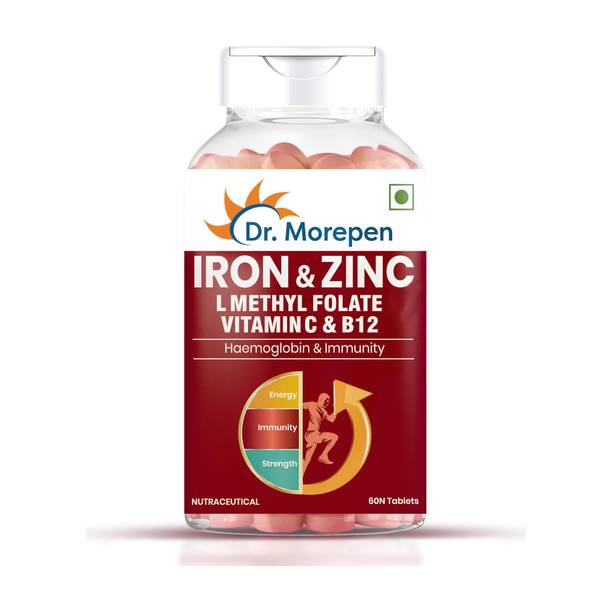 Dr. Morepen Iron & Zinc Tablets With Vitamin C & B12 | Immunity & Hemoglobin Booster
