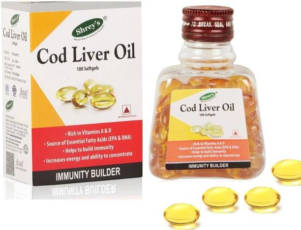Shrey's Cod Liver Oil, Vitamins A & D - 100 Capsules (Immunity Booster)