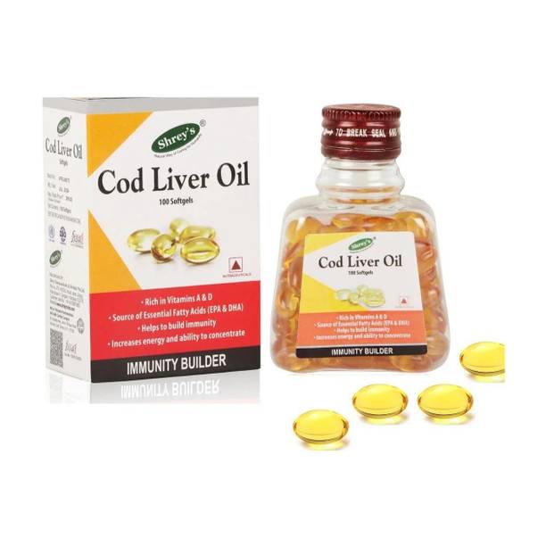 Shrey's Cod Liver Oil, Vitamins A & D - 100 Capsules (Immunity Booster)