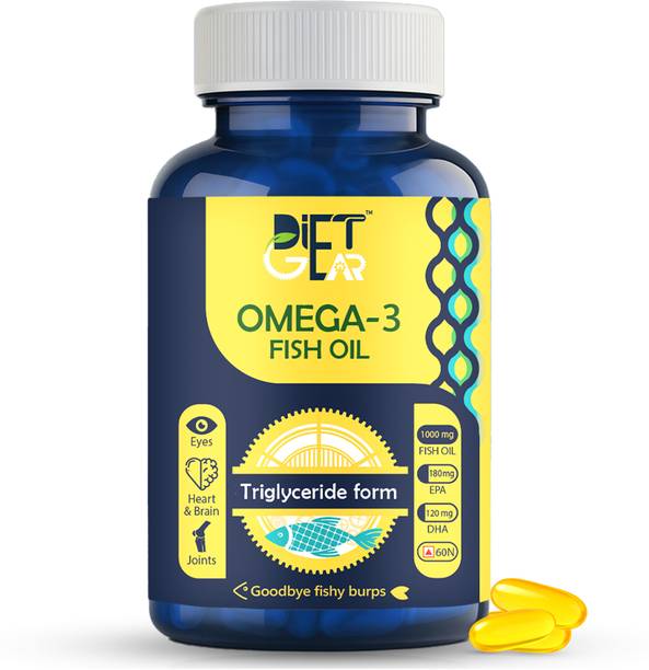 DIET GEAR Omega 3 Fish Oil Capsules with 1000 mg omega 3 180 mg EPA and 120 mg DHA