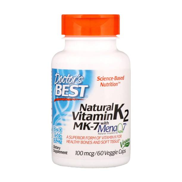 Doctor's Best Natural Vitamin K2 MK-7 with MenaQ7, 100 mcg, 60 Veggie Caps