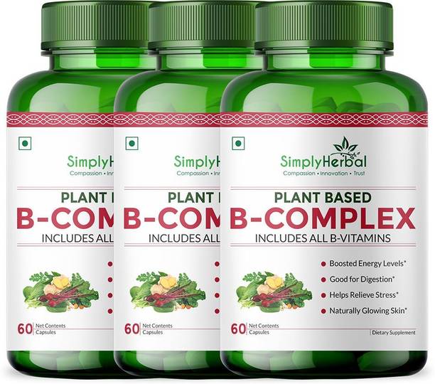 Simply Herbal Plant Based B Complex Supplements with Vitamins B1, B2, B3, B5, B6, B7, B9, B12