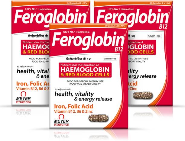 Feroglobin B12 Capsules - 30 Capsules | Gentle Iron Supplement for Anaemia (Pack of3)