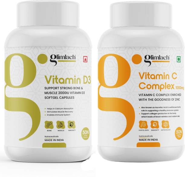 GLIMLACH Vitamin D3 &amp; Vitamin C Tablets for Women and Men, Immune Support,Muscle Strength