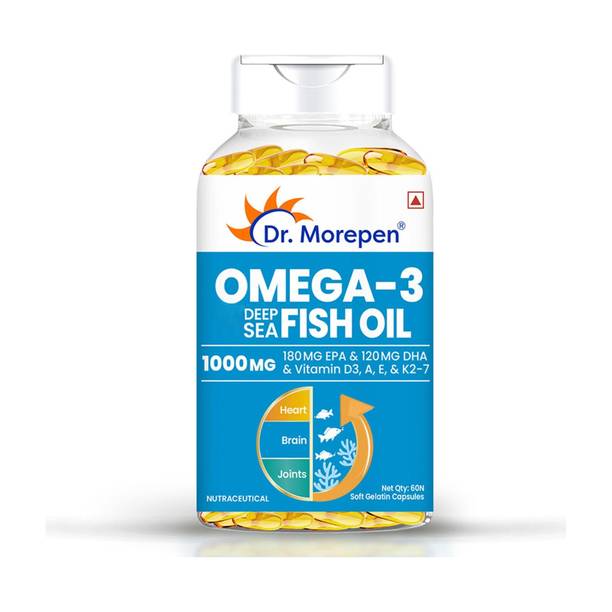 Dr. Morepen Omega-3 Fish Oil | 1000mg Capsules with Vitamin A,E & D3| No Fishy Burps