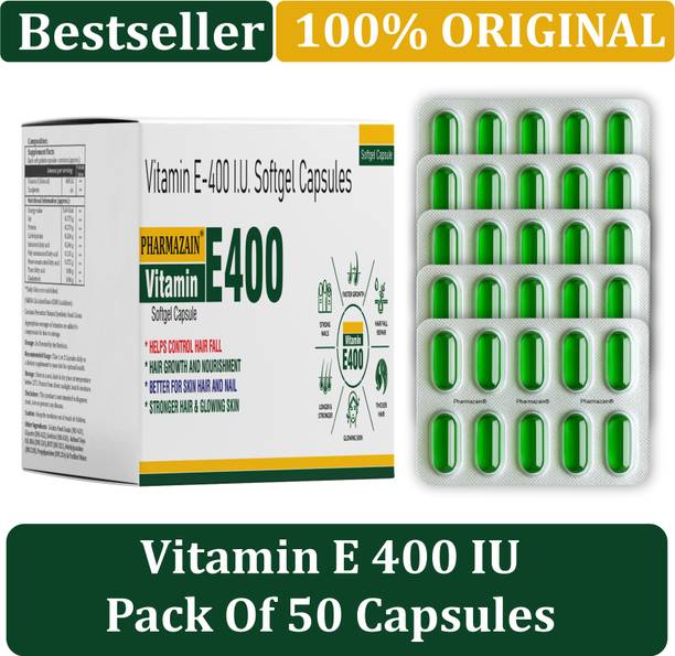 PHARMAZAIN LIFE SCIENCES Vitamin E Capsule for Face and Hair | 100% Natural Vitamin E Capsule 50 Capsules