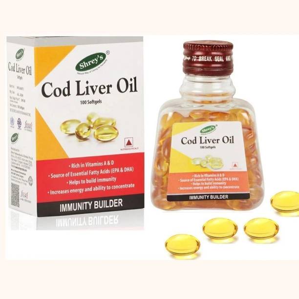Shrey's Cod Liver Oil, Vitamins A & D - 100 Capsules (Immunity Booster) Supports Heart