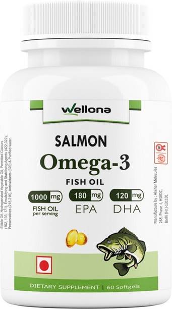 Wellona Salmon Omega 3 Fish Oil Capsules-1000mg with 180 EPA and 120 DHA