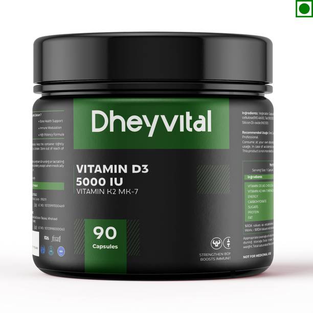 Dheyvital Vitamin D3 5000 IU + K2 MK-7 Capsules for Bone & Heart Health