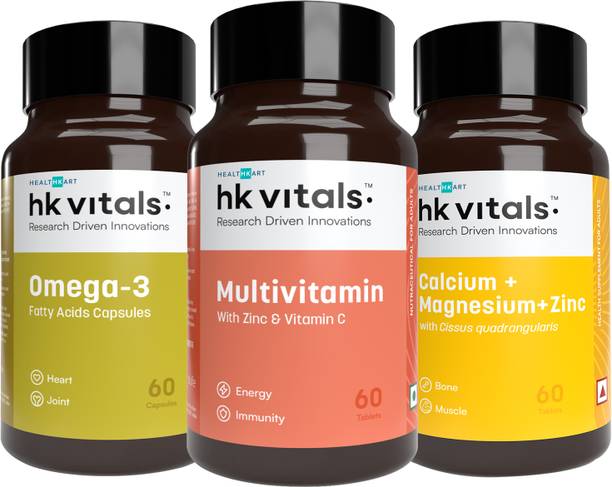 HEALTHKART HK Vitals Omega (60 caps) + Multivitamin (60 tablets) + Calcium (60 caps)