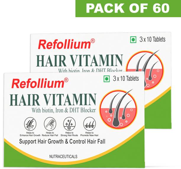 Refollium Hair Vitamins with DHT Blocker, Biotin, Iron, Omega for Control Hair Fall