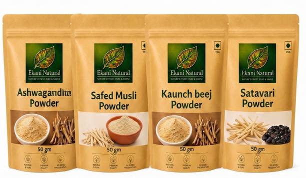 Ekani Natural Ashwagandha Powder,Safed Musli Powder,Kaunch Powder,Satavari Powder COMBO