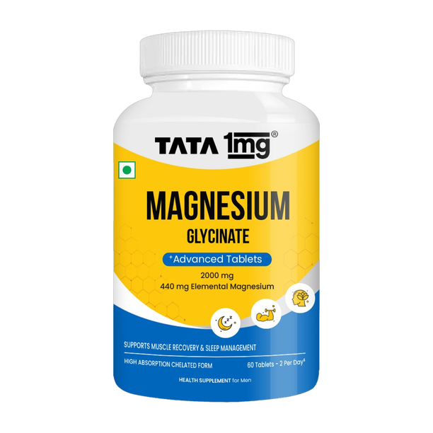 TATA 1mg Magnesium Glycinate Tablets | For Muscle Recovery, Sleep & Nerve Health
