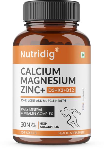 NUTRIDIG Calcium, Magnesium, Zinc with Vitamin D3, K2 & B12 | 60 Capsules