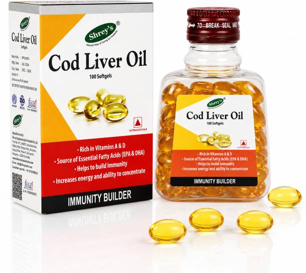 Shrey's Cod Liver Oil, Vitamins A & D - 100 Capsules (Immunity Booster) Supports Heart
