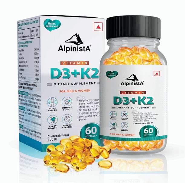 Alpinista Vitamin D3 600 IU + Vitamin K2 MK7 capsule for, Heart,Muscle,Joint- Men & Women