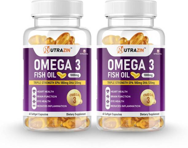 NUTRAZIN Omega 3 Fish Oil 1000mg (Combo Pack of 2 x 60 Softgels)