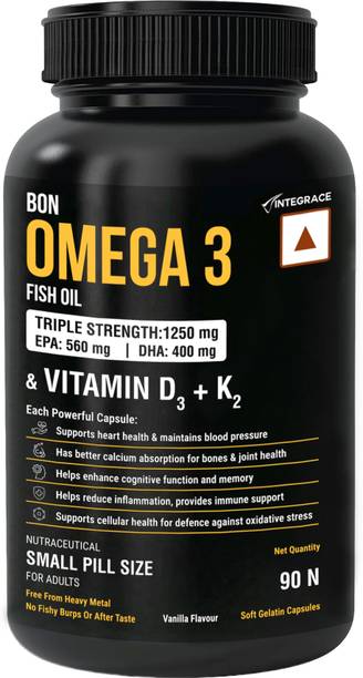 Bon Omega 3 Fish Oil 1250mg with Vitamin D3 & K2 – 3X Triple Strength 560mg EPA & 400mg DHA