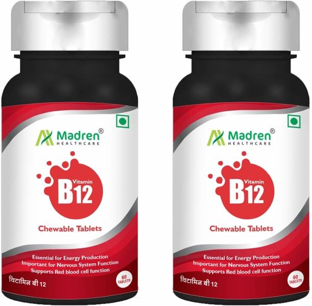 Madren Healthcare Vitamin B12 1500 mcg with Folic Acid and Methylcobalamin Supplements 120 Chewable