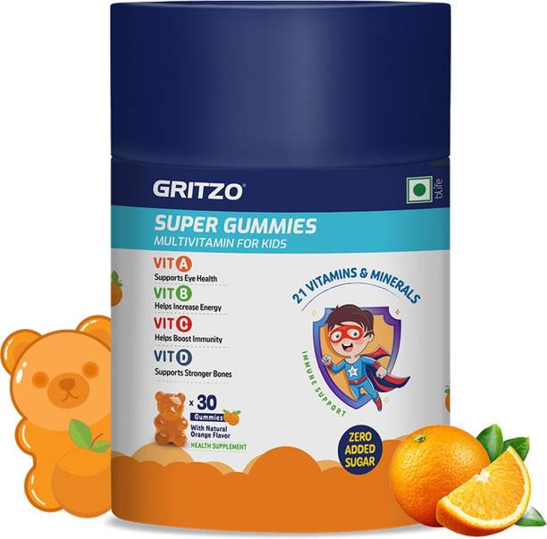 Gritzo Super Gummies, Multivitamin for Kids, 21 Vitamins & Minerals, Natural Orange