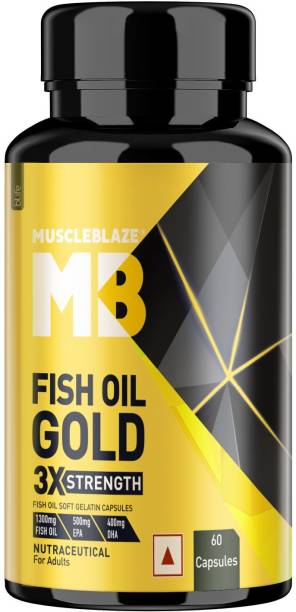 MUSCLEBLAZE Omega 3 Fish Oil Gold, 3x Triple Strength, 1300mg (500mg EPA & 400mg DHA)