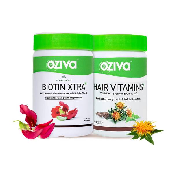 OZiva Biotin Xtra with Keratin Builder + Hair Vitamins Combo Pack