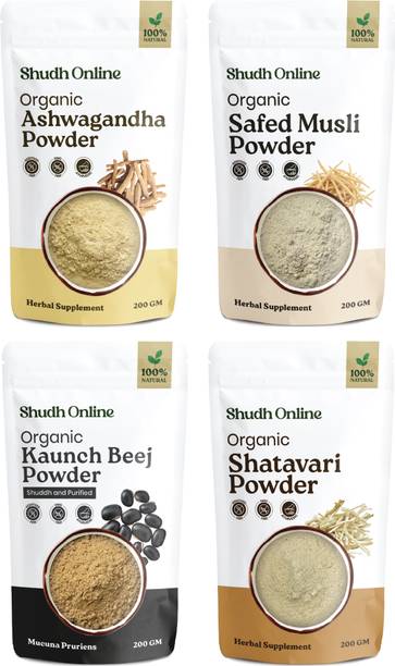 Shudh Online Ashwagandha, Safed White Musli, Kaunch Seed, Shatavari Powder Testesterone Churn