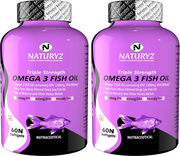NATURYZ Triple Strength Omega 3 Fish Oil with 2450 mg Omega 3-6-9 (EPA 1200mg DHA 800mg)