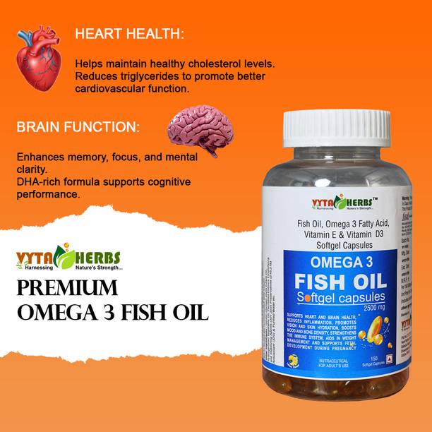 Vyta Herbs Triple Strength Omega-3 Fish Oil | EPA/DHA | Skin, Hair & Heart Support