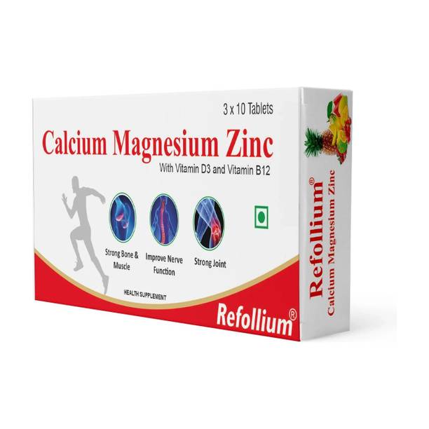 Refollium Calcium 1000mg with Vitamin D3, Magnesium, Zinc & Vitamin B12 for Strong Bone