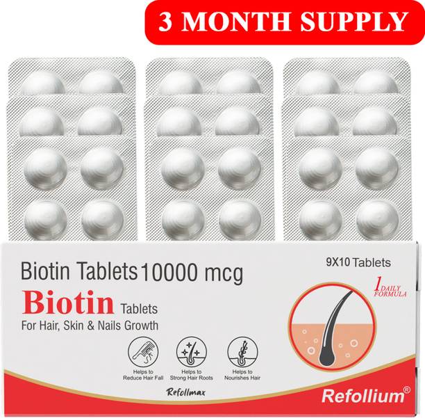 1DAILYFORMULA Refollium Biotin 10,000 mcg for Hair Fall control, Strong Hair & Hair Growth