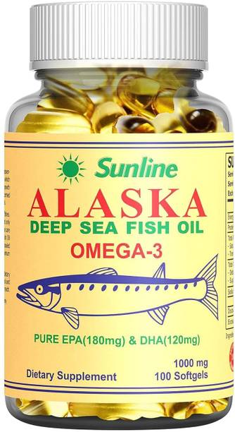 sunline alaska Deep Sea Fish Oil, Omega-3 With EPA 180mg & DHA 120mg ,100 Softgels