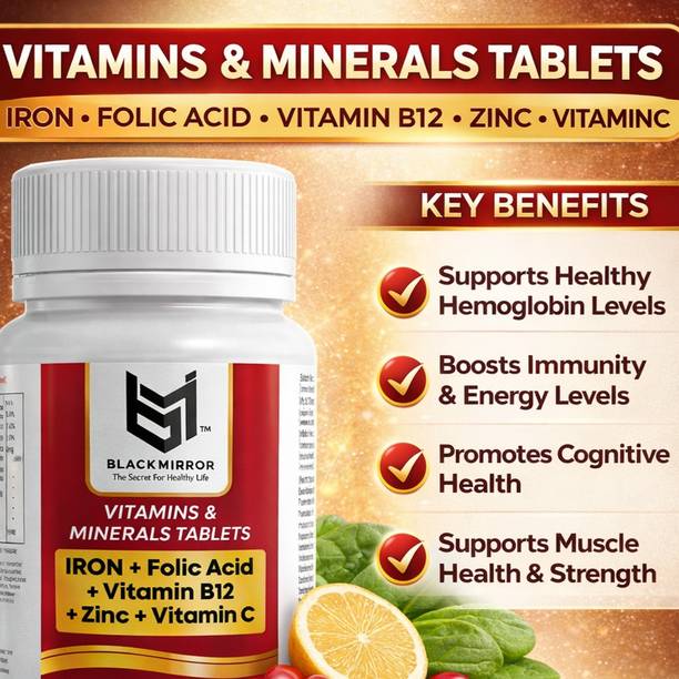 Black mirror IRON FOLIC ACID VIT B12 C ZINC period weakness support supplements