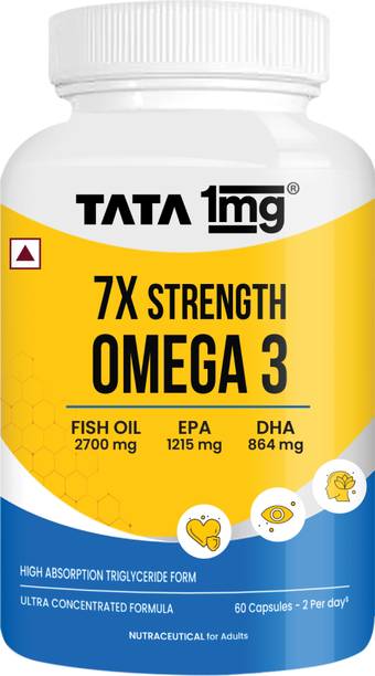 TATA 1mg 7X Strength Omega 3 Fish Oil – 2700 mg with Vitamin E | Heart & Brain Support