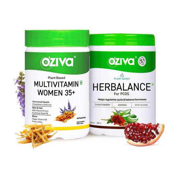 OZiva Plant Based Herbalance PCOS and Daily Women’s Multivitamin Tablets