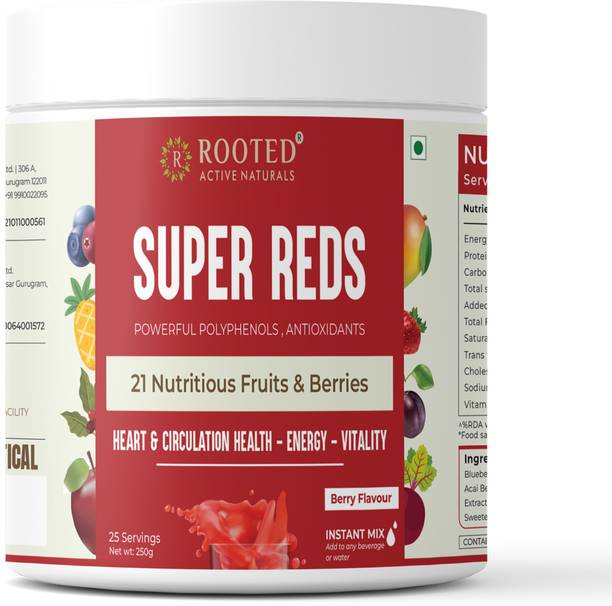 ROOTED Super Reds blend of 21 nutritious fruits & berries Tasty berry flavor