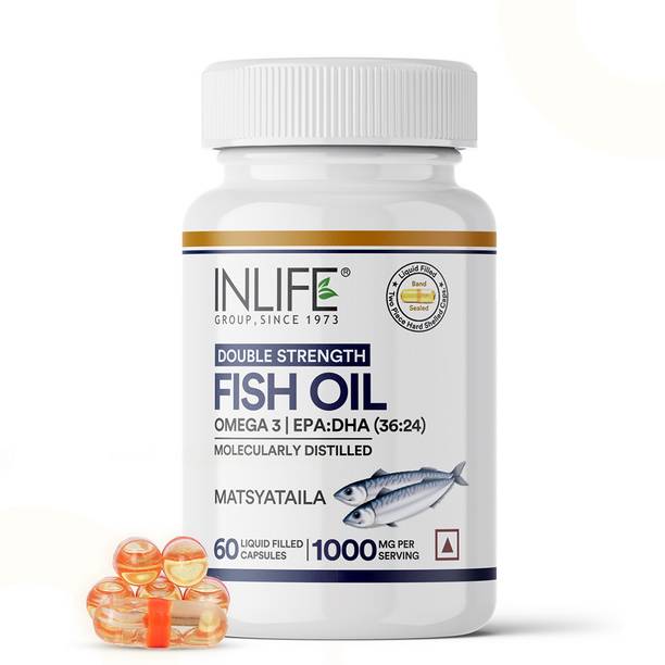 INLIFE Fish Oil(Double Strength)Omega 3 Fatty Acid Supplement 1000mg(per serving)-60 Caps