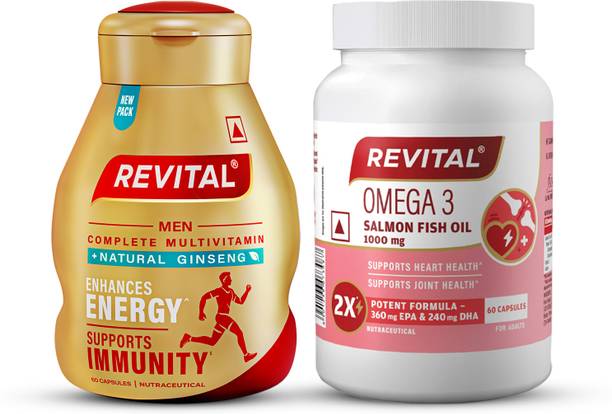 Revital Men Multivitamin with Natural Ginseng & Omega 3 Salmon Fish Oil|1000mg Combo