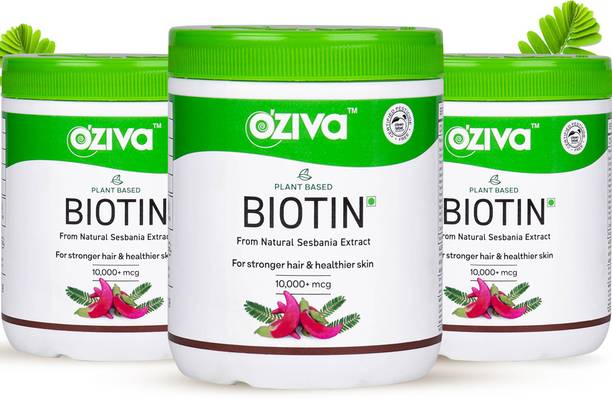 OZiva 10000+ mcg (With Amla, Sesbania), Natural Biotin for Hair Growth & Skin