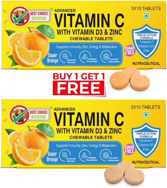 BEST CHOICE NUTRITION Vitamin C with D3 & Zinc For Immunity Boost & Healthy Skin- Orange flavour