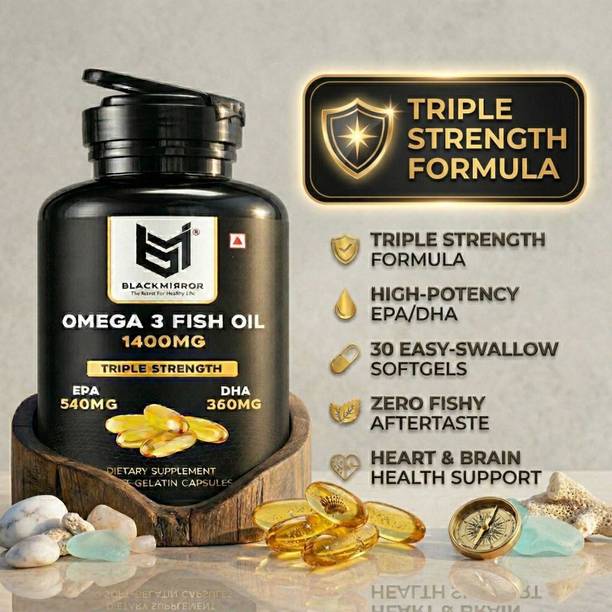 Black mirror Omega 3 Fish Oil 1400mg TRIPLE STRENGTH 540mg EPA 360mg DHA | Joint Heart Brain