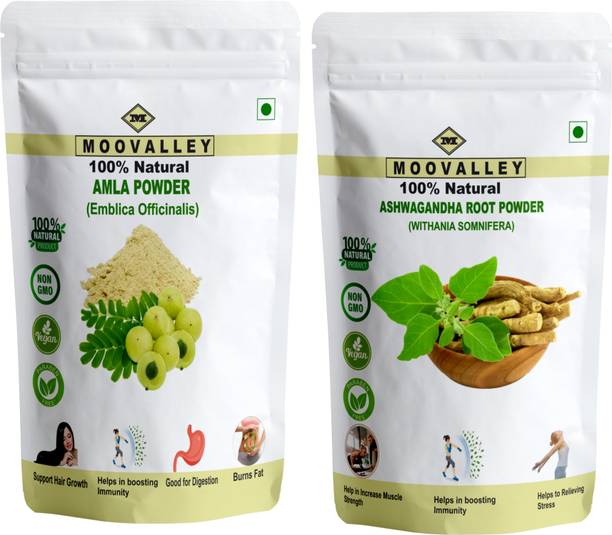 Moovalley Amla and Ashwagandha Powder - 100 gms each (Pack of 2,)