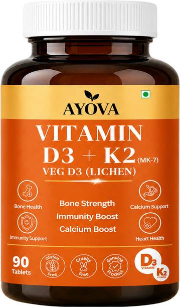 AYOVA Vitamin D3 + K2 Tablets | 100% Veg D3 from Lichen